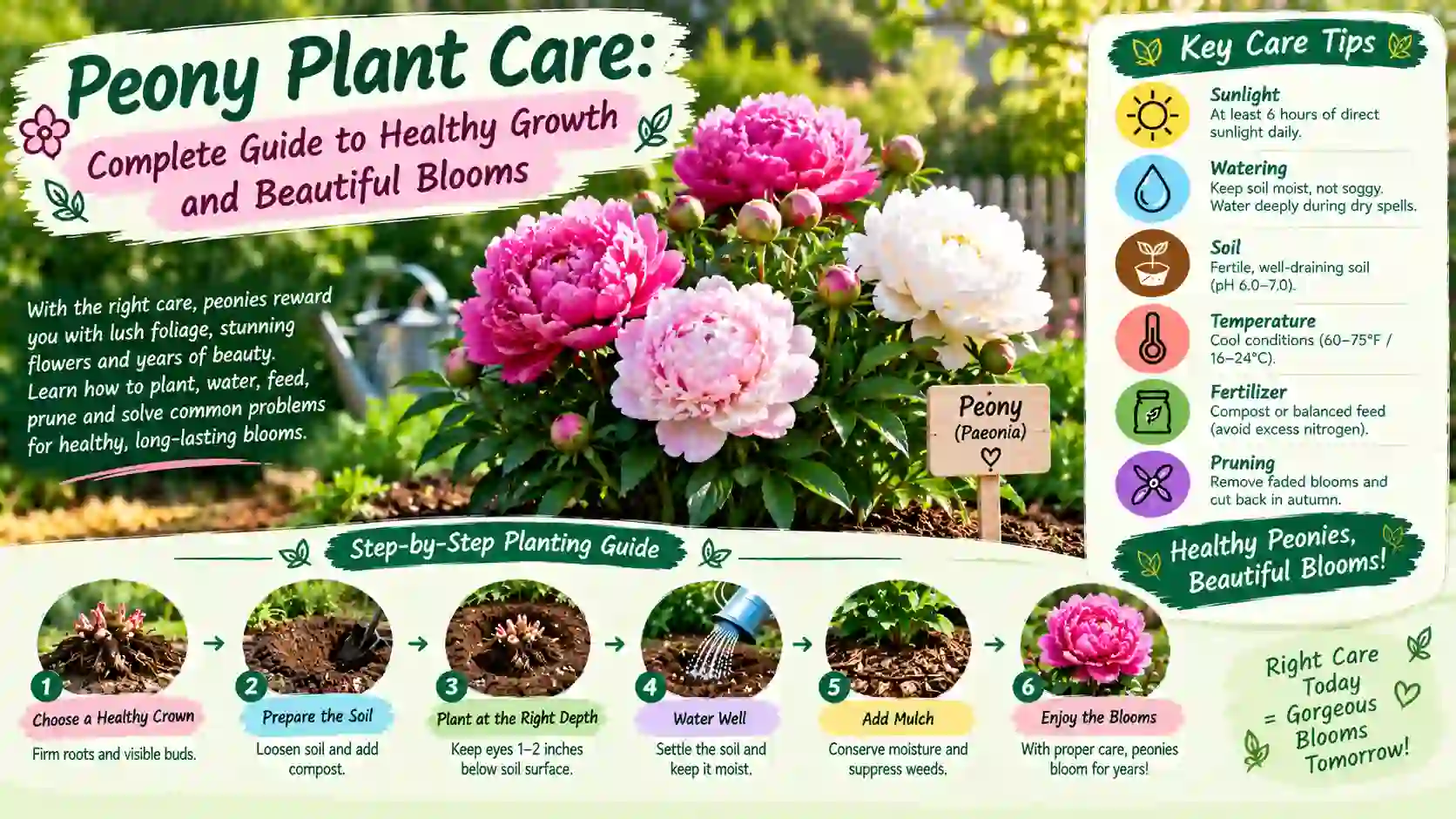 Read more about the article Peony Plant Care:  Guide to Healthy Growth and Beautiful Blooms
